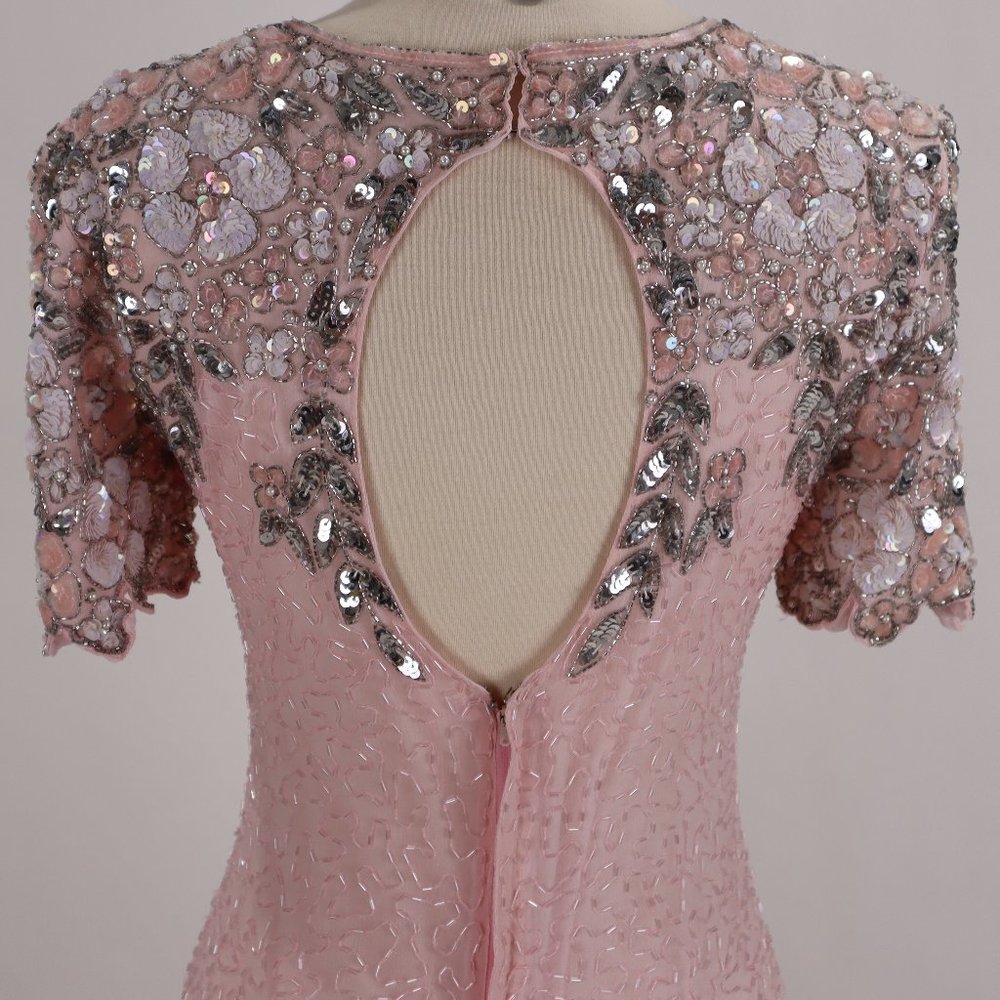🌺 Vtg Stenay NWOT Pink Sequin Beaded Rhinestone Party Cocktail Wedding Dress S - Picture 12 of 13